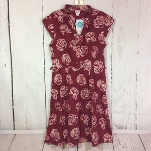 Global Mamas Retro Dress Handmade Ghana Fair Trade Organic Cotton‎ S Red Rose